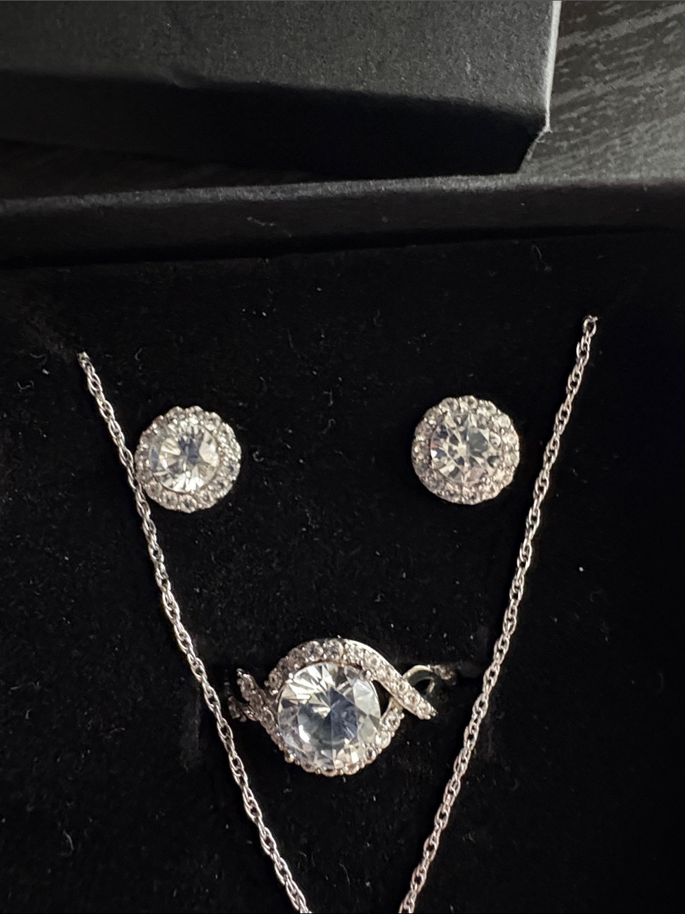 Kay Jewelers Silver Sparkling Necklace, Ring and Earring Set. Size 7 Ring - Picture 4 of 6